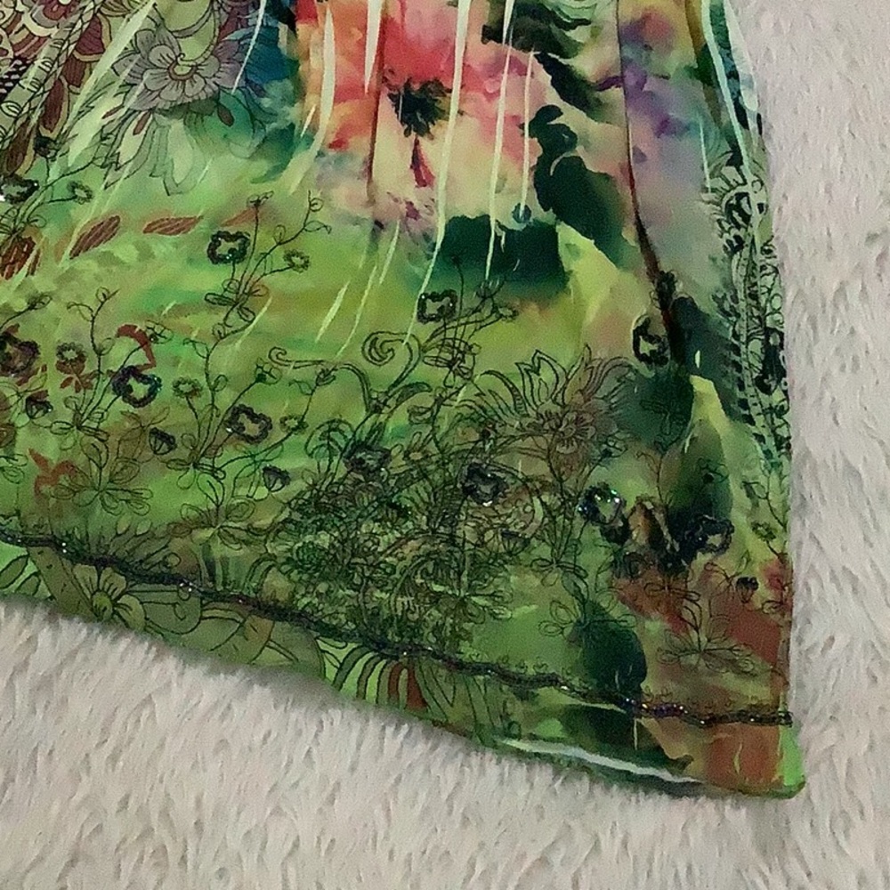 Anthropologie lapis crinkle distressed slinky elastic summer floral dress - Picture 2 of 7
